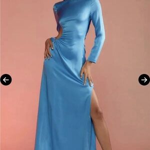 RP $695 New CYNTHIA ROWLEY STRIKING Blue Cutouts! MAXI DRESS Size 2 100% Silk